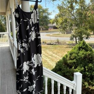A New Day Black and White Floral Maxi Dress with Side Slit